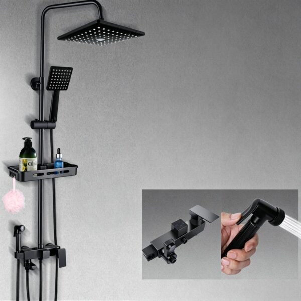 11_model_D6_aroma_head Black Shower Set Pressure Boost Home Use Exposed Rainfall Shower Mixer System 3/4 Function