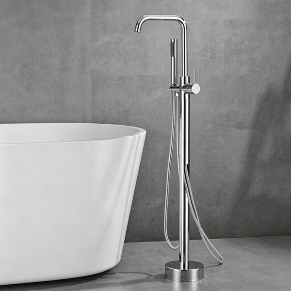 Solid Brass Freestanding Bathtub Faucet Floor Mounted Tub Filler with Handheld Shower