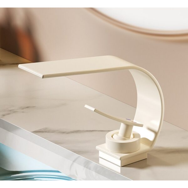Solid Brass Waterfall Basin Faucet Single Handle Wide Spout Bathroom Mixer Tap