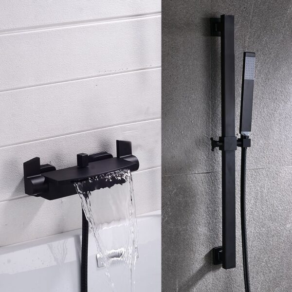 Solid Brass Waterfall Bathtub Faucet Deck Mounted Tub Filler with Handheld Shower Dual Handle