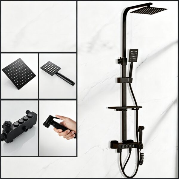 Solid Brass Thermostatic Shower Set Push Button Rainfall Shower Mixer System 4 Function