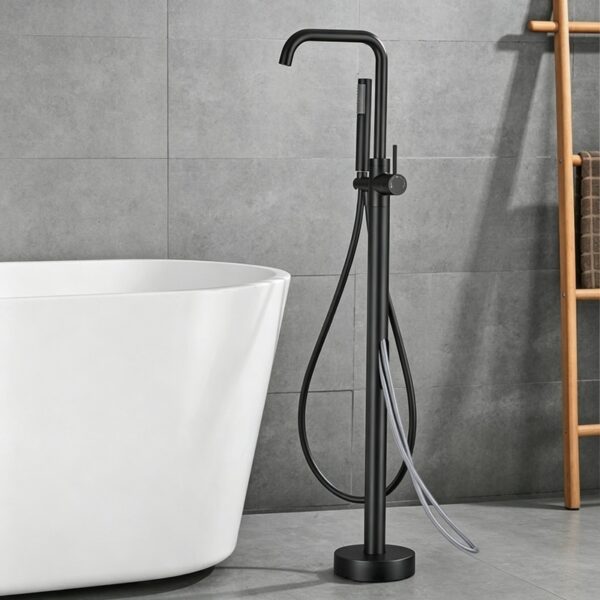 Solid Brass Freestanding Bathtub Faucet Floor Mounted Tub Filler with Handheld Shower