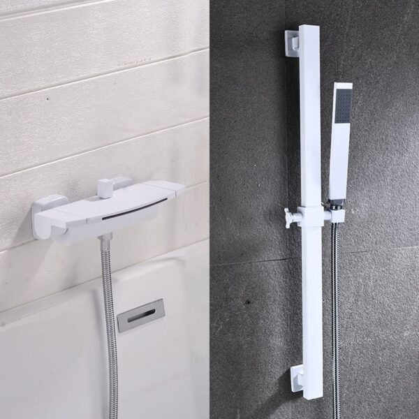 Solid Brass Waterfall Bathtub Faucet Deck Mounted Tub Filler with Handheld Shower Dual Handle
