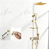 Solid Brass Thermostatic Shower Set Push Button Rainfall Shower Mixer System 4 Function
