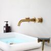 Solid Brass Dual Handle Wall Mounted Basin Faucet Concealed In-Wall Bathroom Mixer Tap PVD Plated