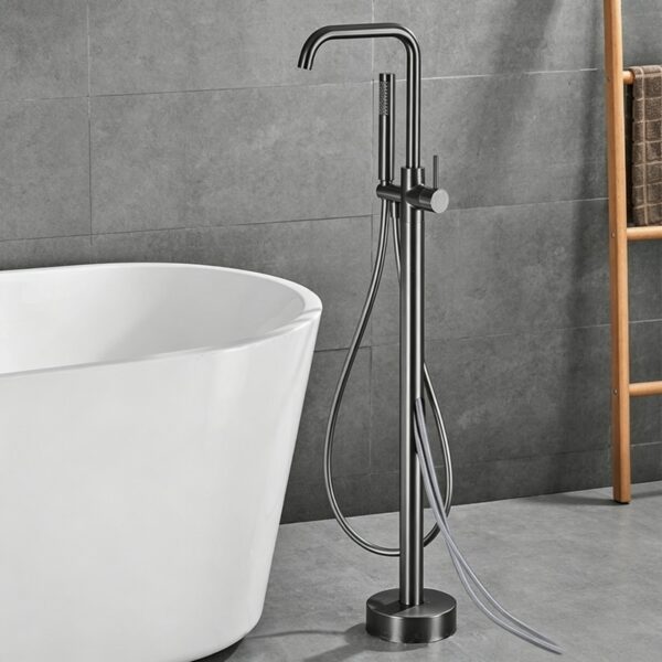 Solid Brass Freestanding Bathtub Faucet Floor Mounted Tub Filler with Handheld Shower