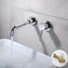 Solid Brass Dual Handle Wall Mounted Basin Faucet Concealed In-Wall Bathroom Mixer Tap PVD Plated