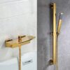 Solid Brass Waterfall Bathtub Faucet Deck Mounted Tub Filler with Handheld Shower Dual Handle