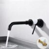 Solid Brass Dual Handle Wall Mounted Basin Faucet Concealed In-Wall Bathroom Mixer Tap PVD Plated