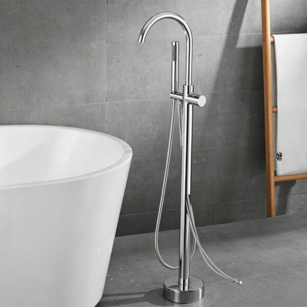 Solid Brass Freestanding Bathtub Faucet Floor Mounted Tub Filler with Handheld Shower