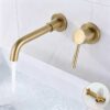Solid Brass Dual Handle Wall Mounted Basin Faucet Concealed In-Wall Bathroom Mixer Tap PVD Plated
