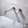 Solid Brass Dual Handle Wall Mounted Basin Faucet Concealed In-Wall Bathroom Mixer Tap PVD Plated