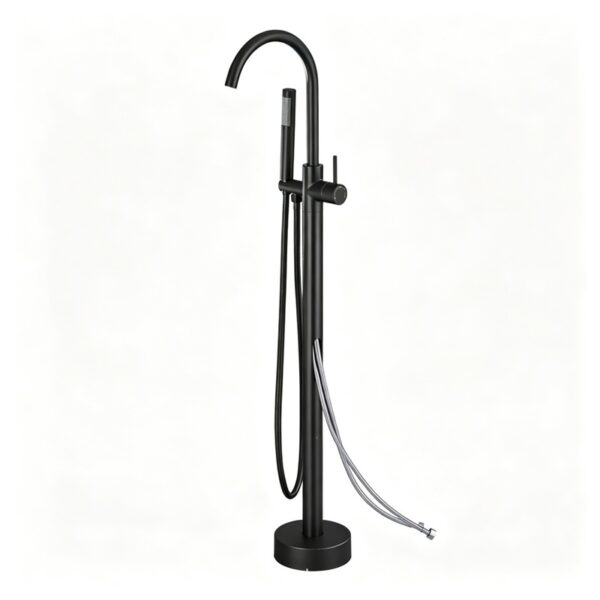 Solid Brass Freestanding Bathtub Faucet Floor Mounted Tub Filler with Handheld Shower