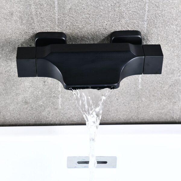 Solid Brass Waterfall Bathtub Faucet Deck Mounted Tub Filler with Handheld Shower Dual Handle