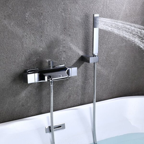 Solid Brass Waterfall Bathtub Faucet Deck Mounted Tub Filler with Handheld Shower Dual Handle