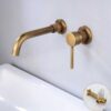 Solid Brass Dual Handle Wall Mounted Basin Faucet Concealed In-Wall Bathroom Mixer Tap PVD Plated