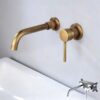 Solid Brass Dual Handle Wall Mounted Basin Faucet Concealed In-Wall Bathroom Mixer Tap PVD Plated