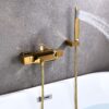 Solid Brass Waterfall Bathtub Faucet Deck Mounted Tub Filler with Handheld Shower Dual Handle