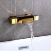Solid Brass Waterfall Bathtub Faucet Deck Mounted Tub Filler with Handheld Shower Dual Handle