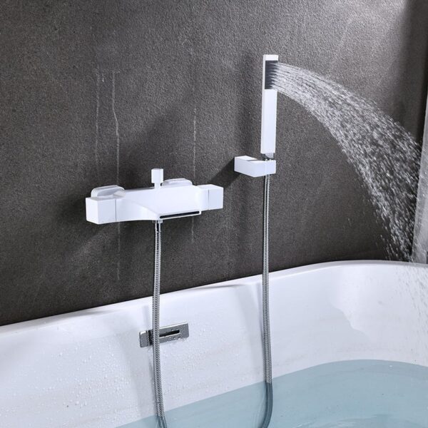 Solid Brass Waterfall Bathtub Faucet Deck Mounted Tub Filler with Handheld Shower Dual Handle