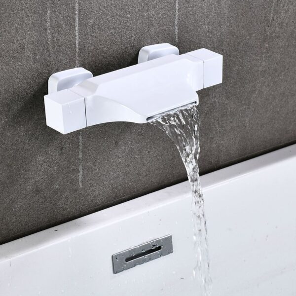 Solid Brass Waterfall Bathtub Faucet Deck Mounted Tub Filler with Handheld Shower Dual Handle