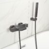 Solid Brass Waterfall Bathtub Faucet Deck Mounted Tub Filler with Handheld Shower Dual Handle
