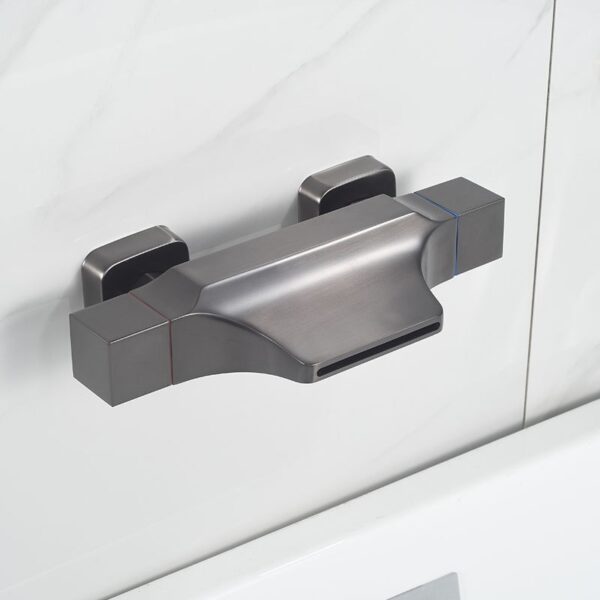 Solid Brass Waterfall Bathtub Faucet Deck Mounted Tub Filler with Handheld Shower Dual Handle
