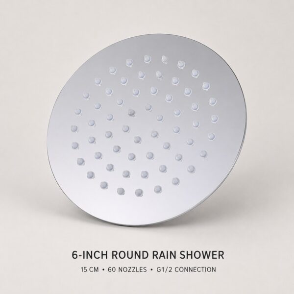 6-inch-round-rain-shower-60-nozzles-07 Stainless Steel Rainfall Shower Head for Hotel and Residential Bathrooms