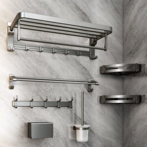 Space Aluminum Double-Folding Wall Mounted Towel Rack