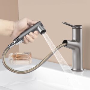 Solid Brass 3-Way Pull Out Basin Faucet Single Handle Hot & Cold Bathroom Mixer Tap