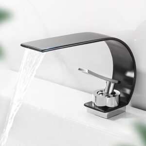 Solid Brass Waterfall Basin Faucet Single Handle Wide Spout Bathroom Mixer Tap