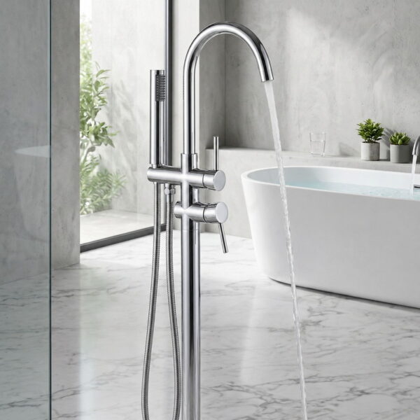 Freestanding Bathtub Faucet with Handheld Shower Floor Mount Tub Filler