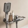 Cream Waterfall Bathtub Faucet with Built-In Shelf Deck Mounted Tub Filler 3-Function Hand Shower