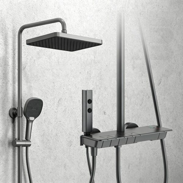 MAIN 2027 New 40°C Thermostatic Shower System Piano Key 4-Function Solid Brass Rainfall Shower Set with Shelf