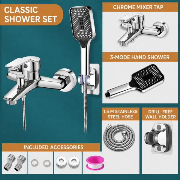 bath-shower-mixer-08 3 Way Bathtub Shower Faucet Set with Hand Shower