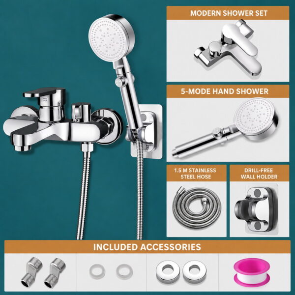 bath-shower-mixer-11 3 Way Bathtub Shower Faucet Set with Hand Shower
