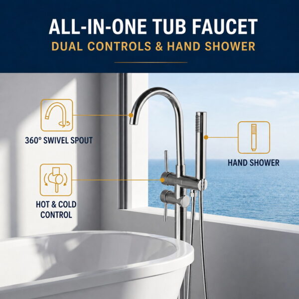 Freestanding Bathtub Faucet with Handheld Shower Floor Mount Tub Filler
