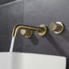 Solid Brass Dual Handle Wall Mounted Basin Faucet Concealed In-Wall Bathroom Mixer Tap PVD Plated