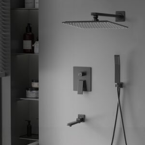 Solid Brass Concealed Shower System In-Wall Push Button Rainfall Shower Set Luxury