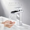 Stainless Steel Waterfall Basin Faucet with Wide Spout