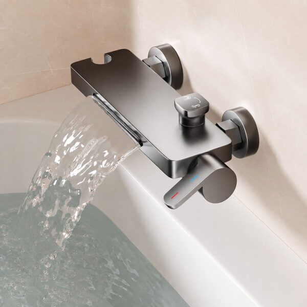 Space Aluminum Waterfall Bathtub Faucet with Pressure Boost Shower Set