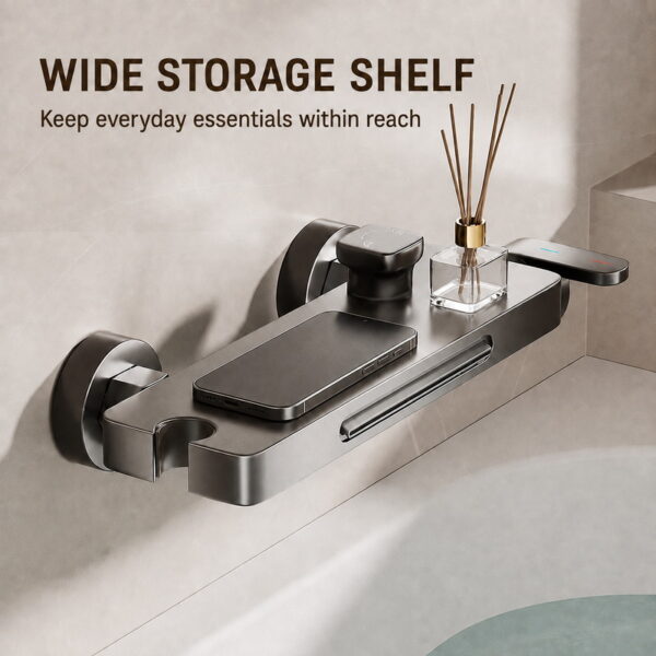 Space Aluminum Waterfall Bathtub Faucet with Pressure Boost Shower Set