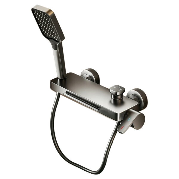 Space Aluminum Waterfall Bathtub Faucet with Pressure Boost Shower Set