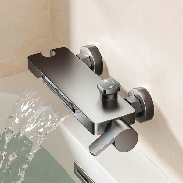 Space Aluminum Waterfall Bathtub Faucet with Pressure Boost Shower Set