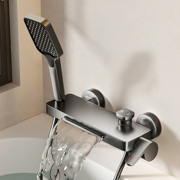 Space Aluminum Waterfall Bathtub Faucet with Pressure Boost Shower Set