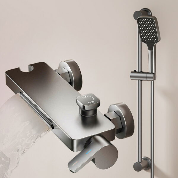 Space Aluminum Waterfall Bathtub Faucet with Pressure Boost Shower Set