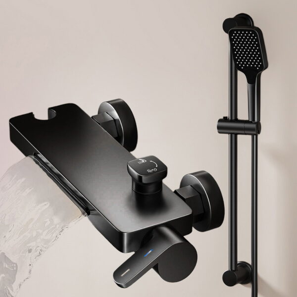 Space Aluminum Waterfall Bathtub Faucet with Pressure Boost Shower Set