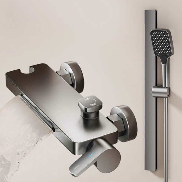 Space Aluminum Waterfall Bathtub Faucet with Pressure Boost Shower Set