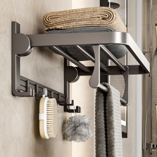 Space Aluminum Double-Folding Wall Mounted Towel Rack