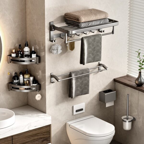 Space Aluminum Double-Folding Wall Mounted Towel Rack
